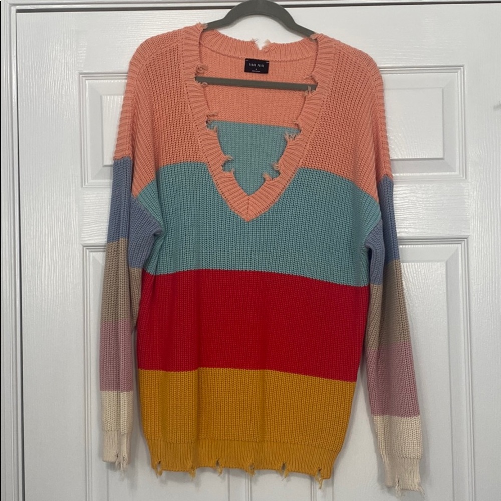 Blank Paige Distresed Colorblock Sweater